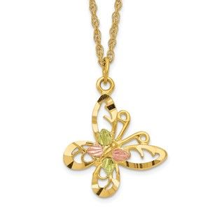 10k Tri-color Black Hills Genuine Gold Butterfly Necklace, 18" Length